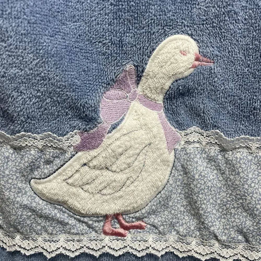 Saturday Knight Ltd Goose Bath Towel Lace Embroidery Blue Cottagecore